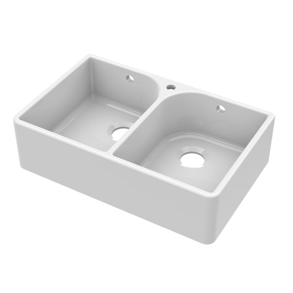 Nuie 500Mm W Double Bowl Fireclay Farmhouse Kitchen Sink with 1 Faucet
